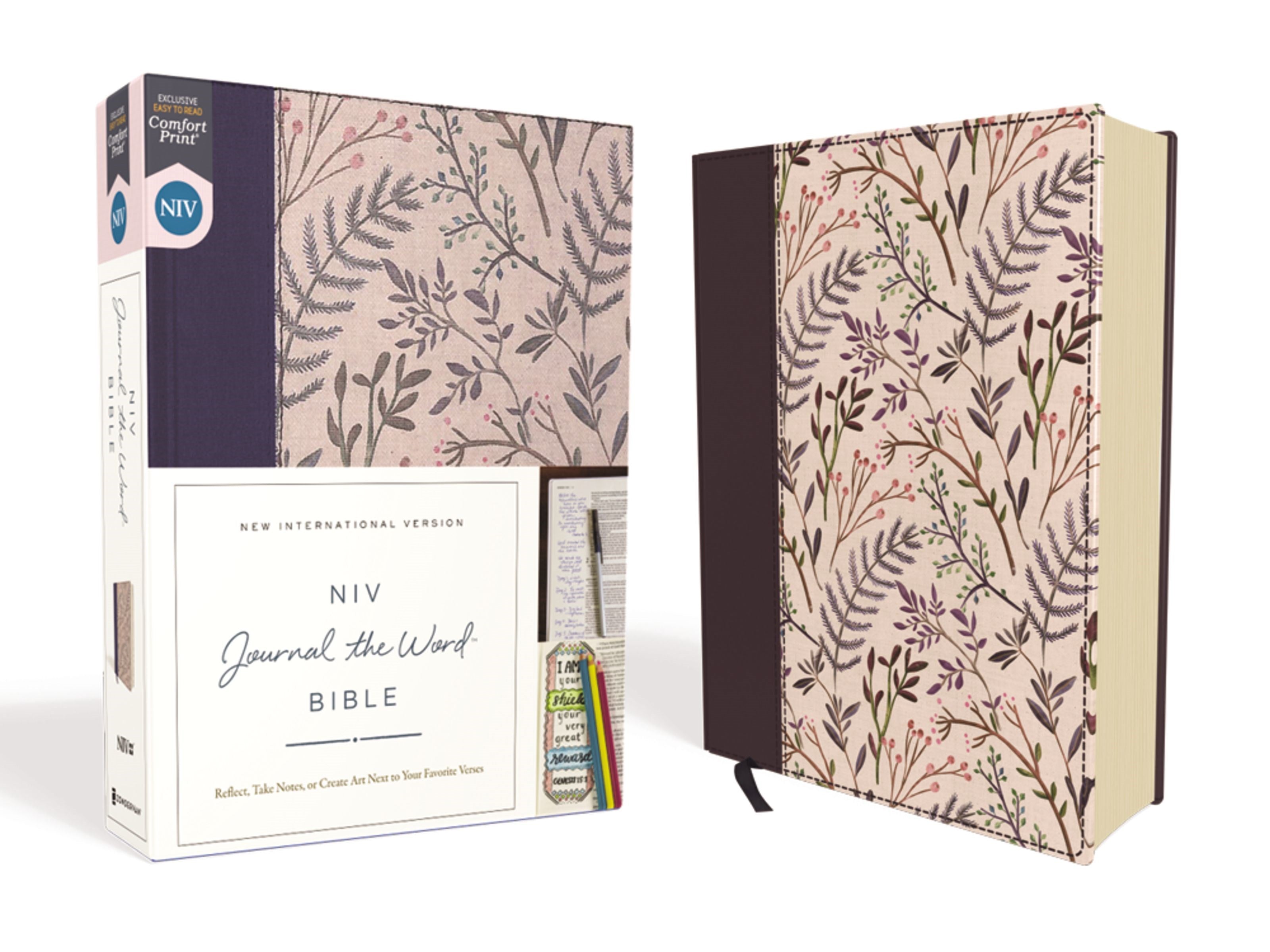 NIV, Journal the Word Bible (Perfect for Note-Taking), Cloth over Board, Pink Floral, Red Letter, Comfort Print: Reflect, Take Notes, or Create Art Next to Your Favorite Verses