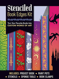 Stenciled Book Edges Kit: Turn Your Favorite Books into Custom Works of Art - Includes: Project Book, Paint Pots, Stencils, Sponge Tools, Book Clamps