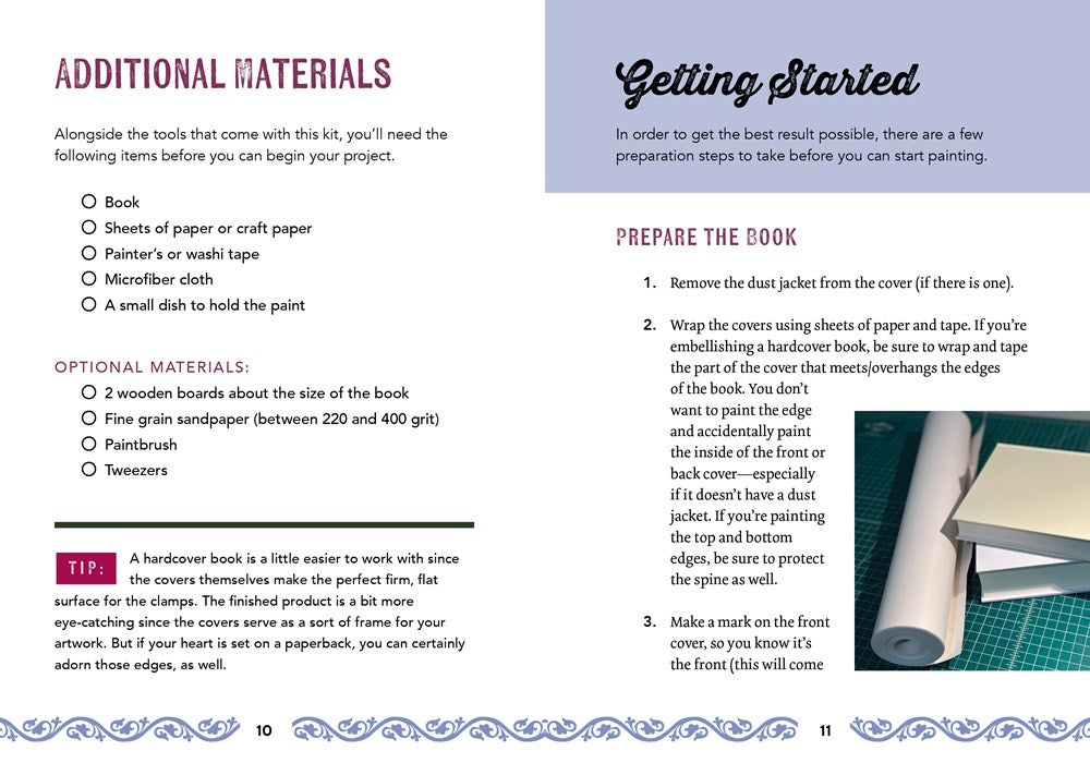 Stenciled Book Edges Kit: Turn Your Favorite Books into Custom Works of Art - Includes: Project Book, Paint Pots, Stencils, Sponge Tools, Book Clamps
