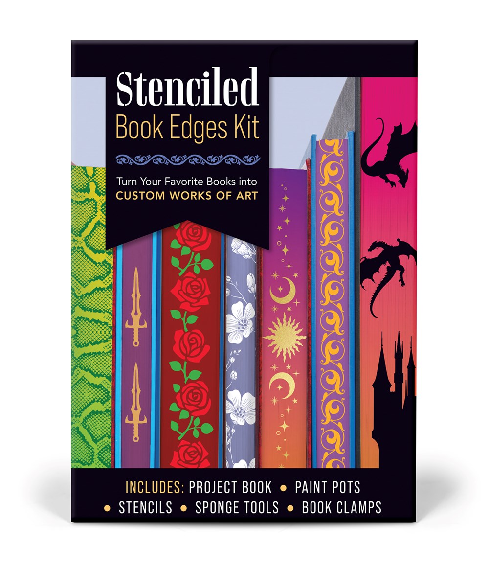 Stenciled Book Edges Kit: Turn Your Favorite Books into Custom Works of Art - Includes: Project Book, Paint Pots, Stencils, Sponge Tools, Book Clamps