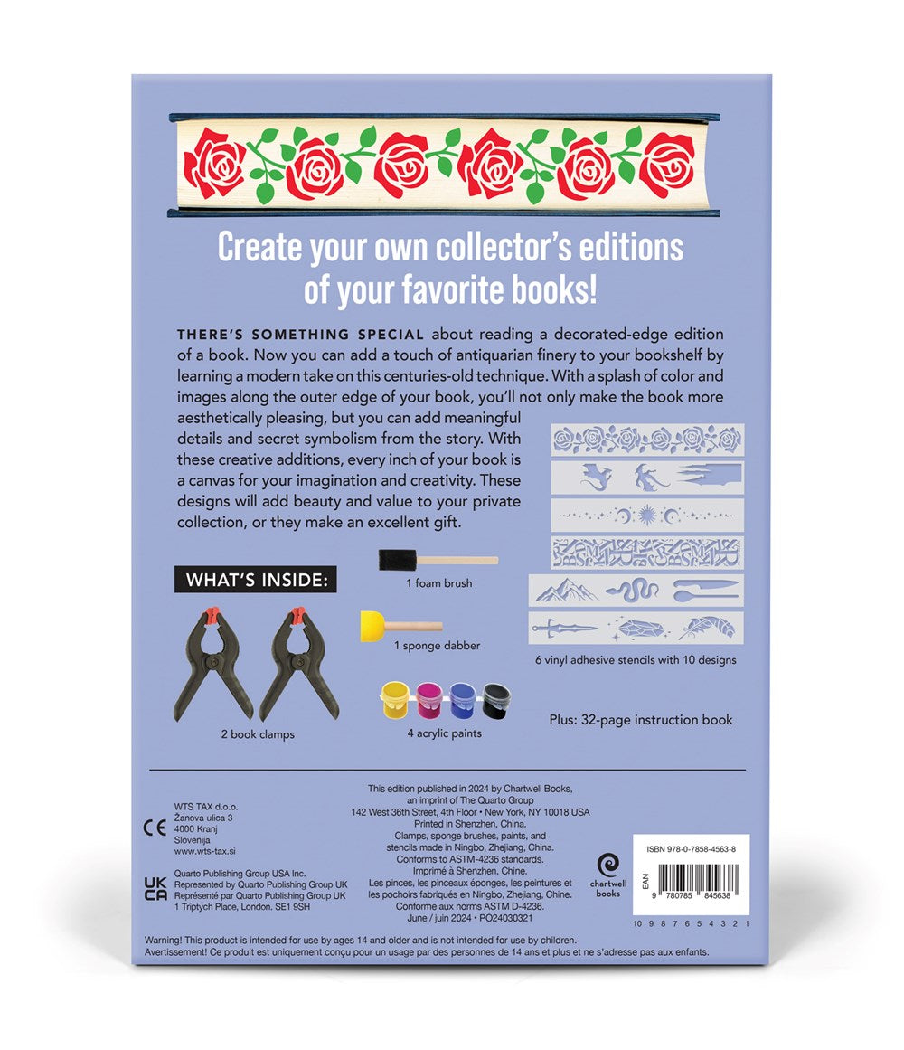 Stenciled Book Edges Kit: Turn Your Favorite Books into Custom Works of Art - Includes: Project Book, Paint Pots, Stencils, Sponge Tools, Book Clamps