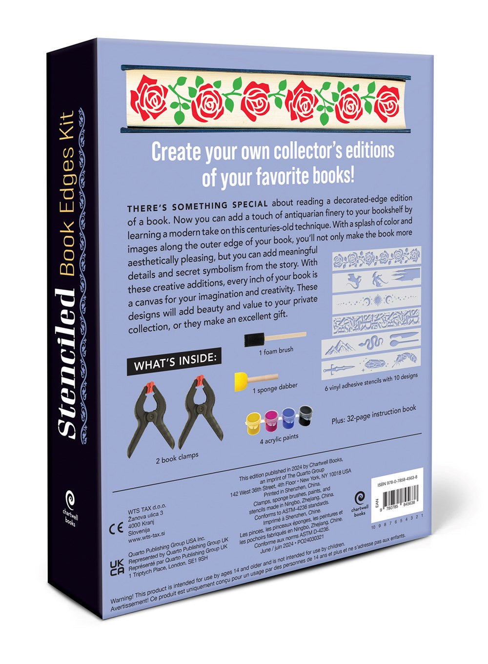 Stenciled Book Edges Kit: Turn Your Favorite Books into Custom Works of Art - Includes: Project Book, Paint Pots, Stencils, Sponge Tools, Book Clamps