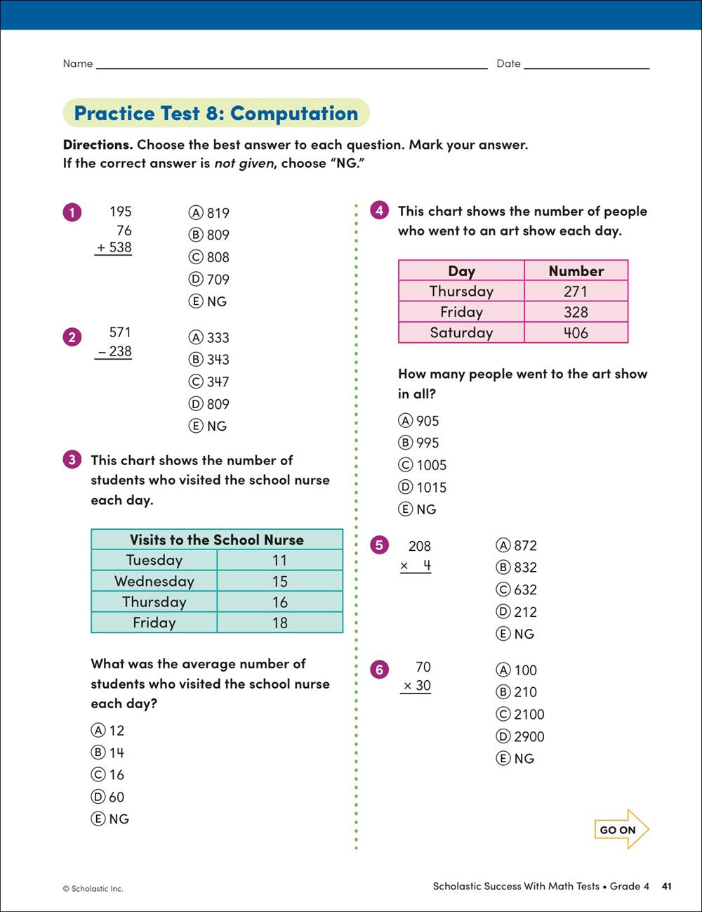 Scholastic Success with Math Tests Grade 4 Workbook