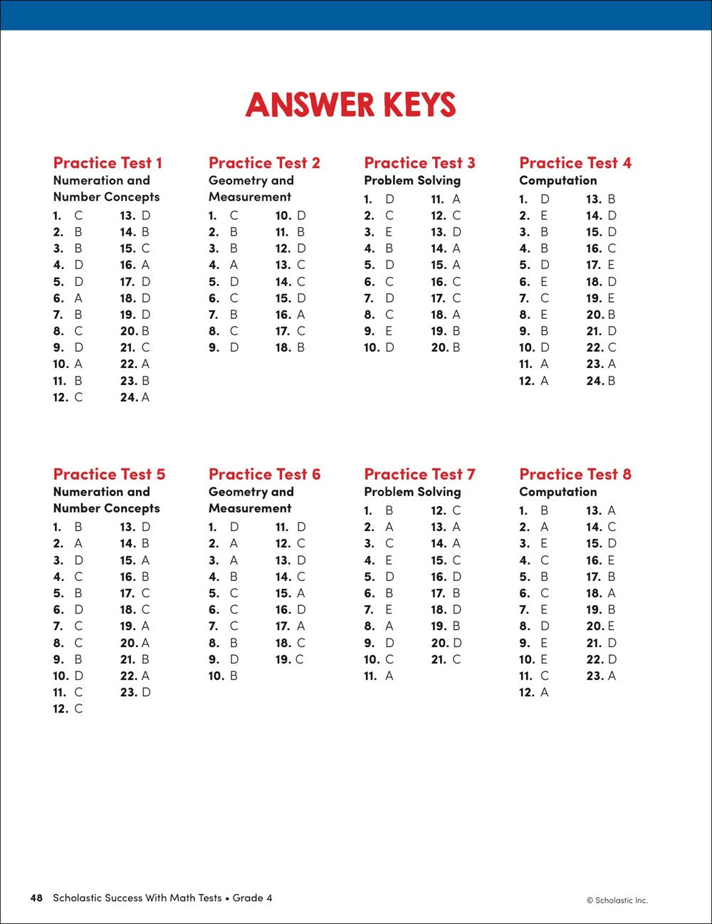 Scholastic Success with Math Tests Grade 4 Workbook