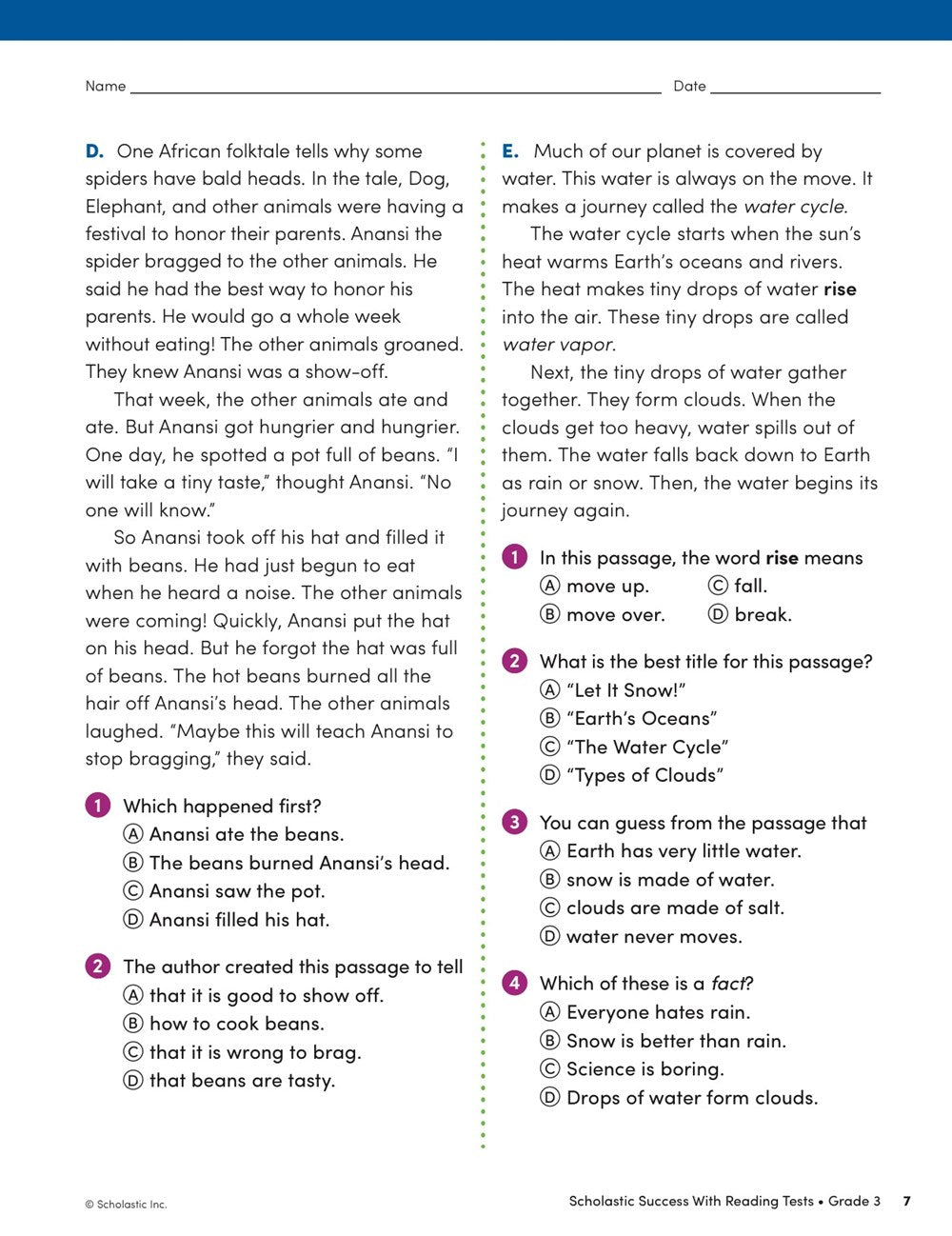 Scholastic Success with Reading Tests Grade 3 Workbook