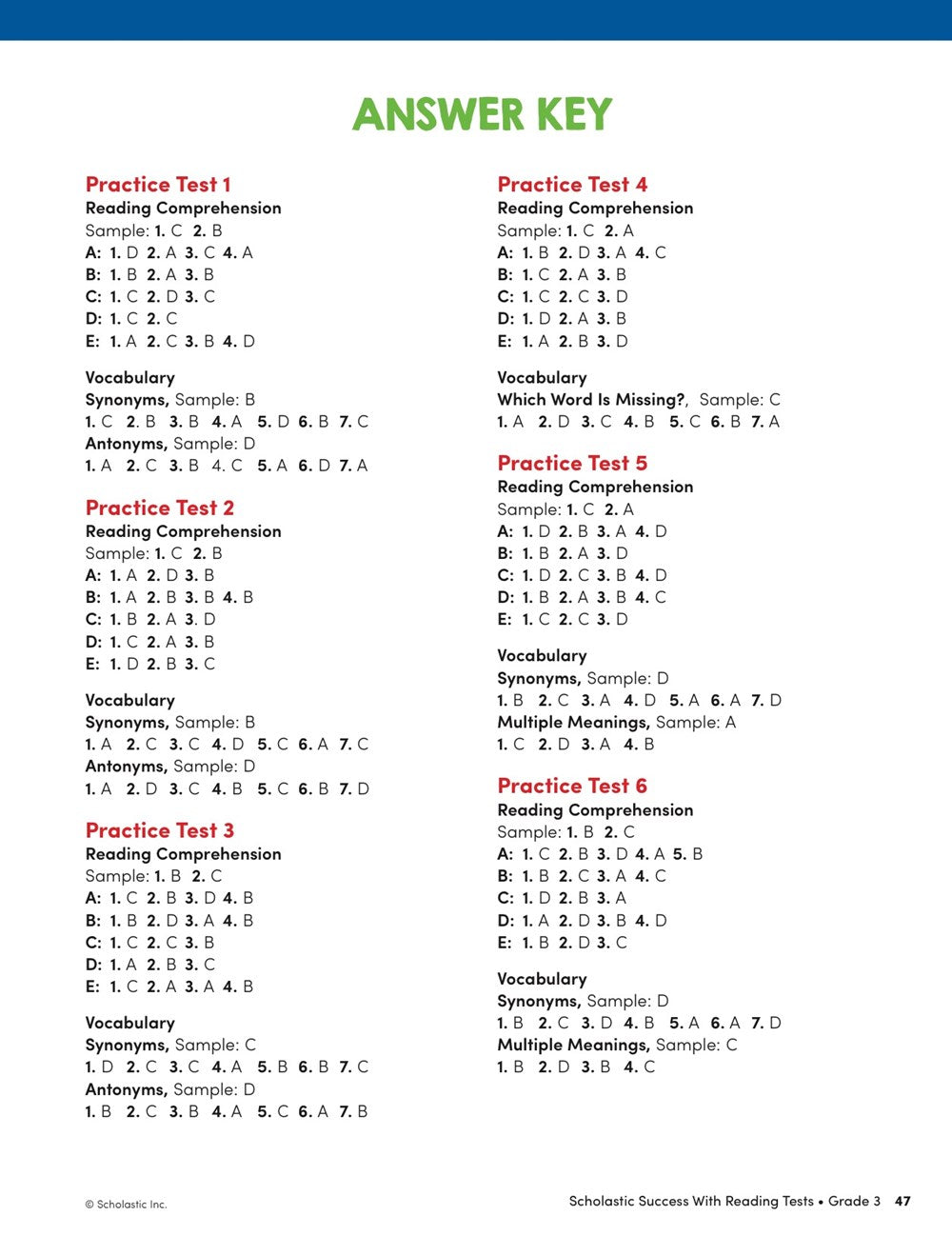 Scholastic Success with Reading Tests Grade 3 Workbook