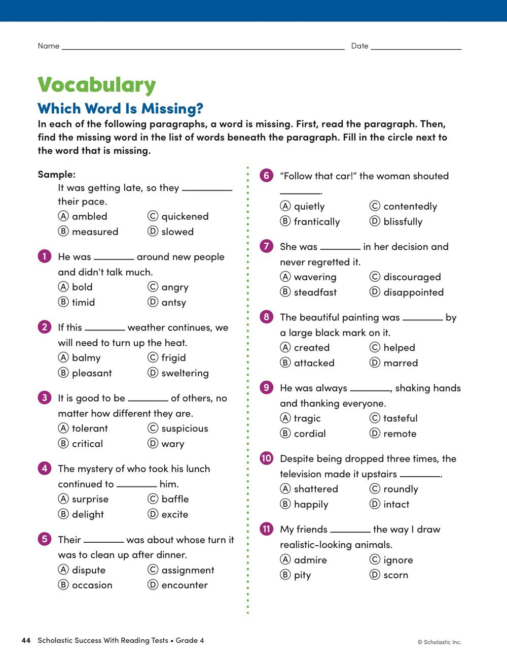 Scholastic Success with Reading Tests Grade 4 Workbook
