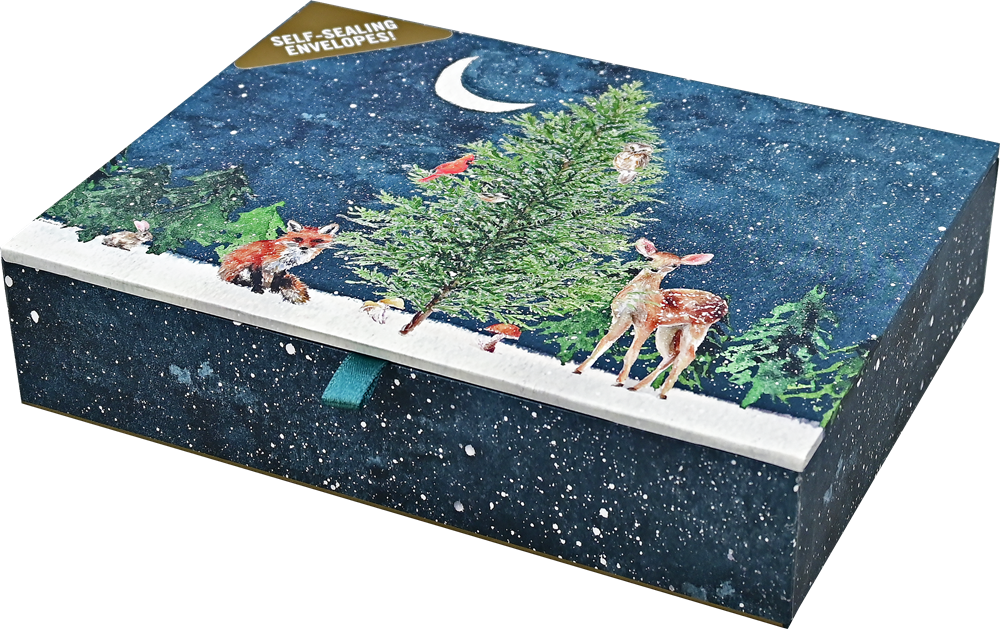 Moonlit Forest Friends Deluxe Boxed Holiday Cards (20 cards, 21 self-sealing envelopes)