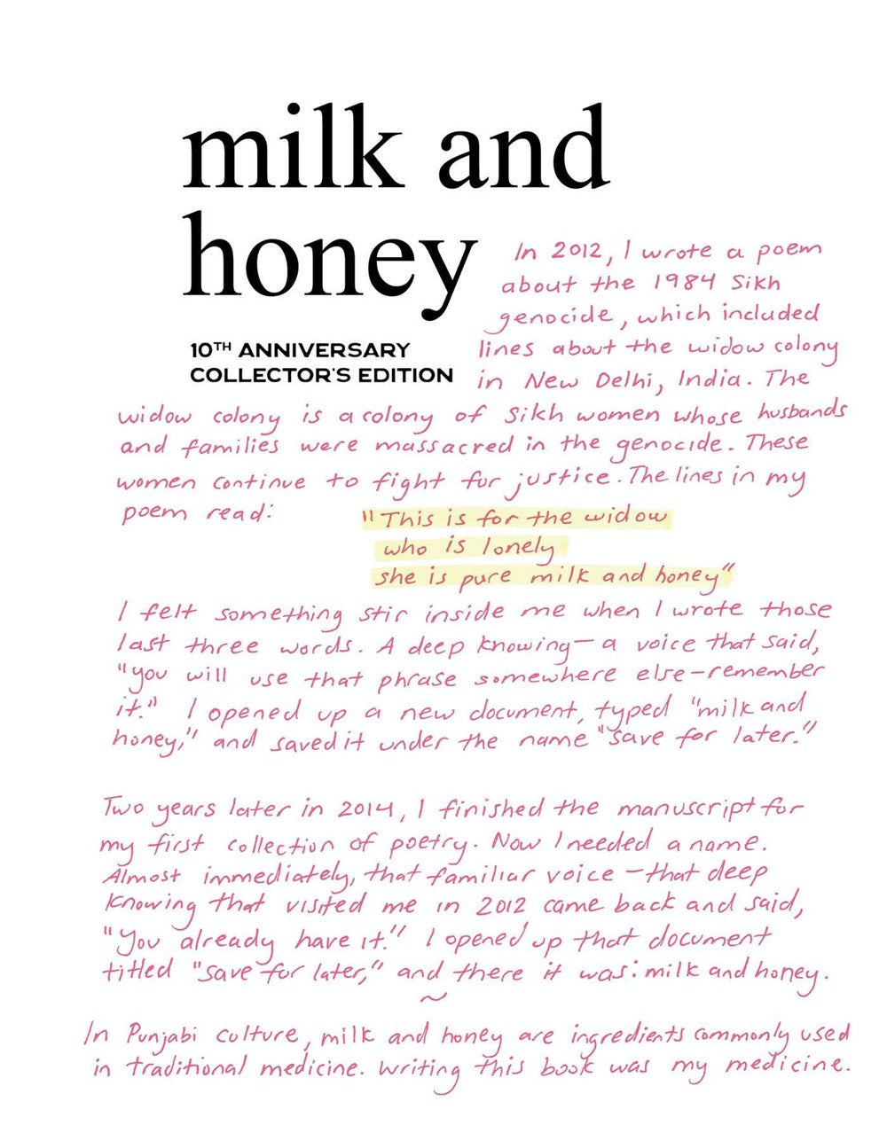 Milk and Honey: 10th Anniversary Collector's Edition