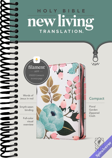 NLT Compact Zipper Bible, Filament Enabled (Cloth, Floral Garden, Red Letter)